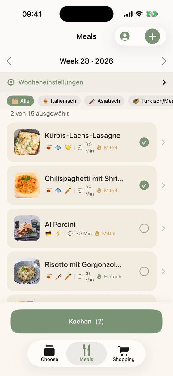 MealMatch – Wochenplan-Auswahl mit Fotos